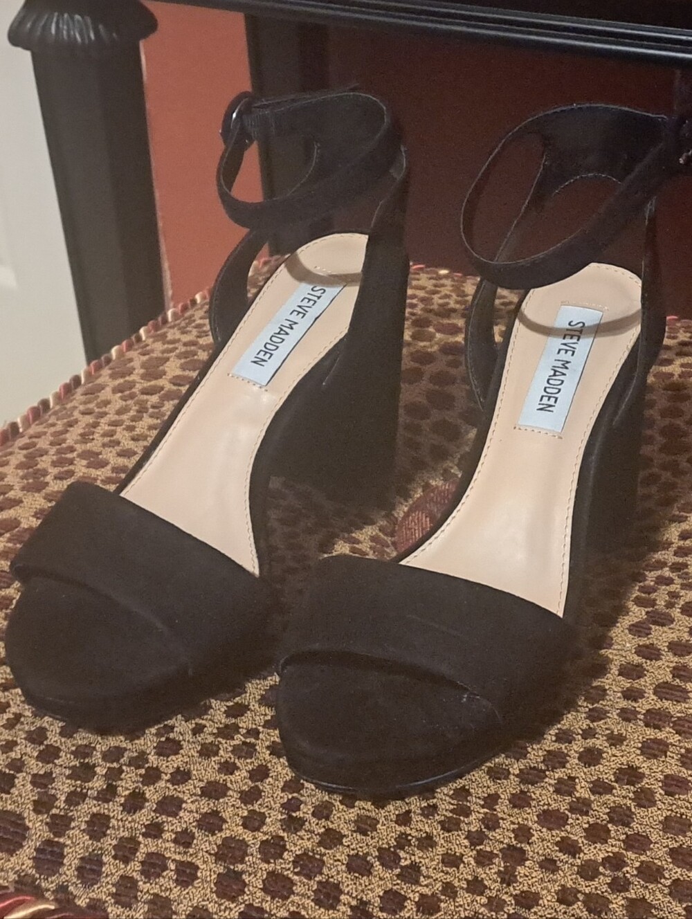 Steve Madden Black Suede Ankle-Strap Block Heels